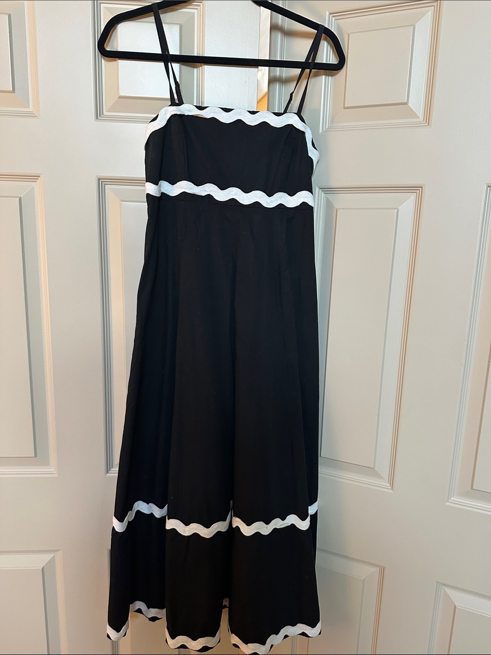 Black Maxi Dress with White Trim - Sleeveless Spaghetti Strap